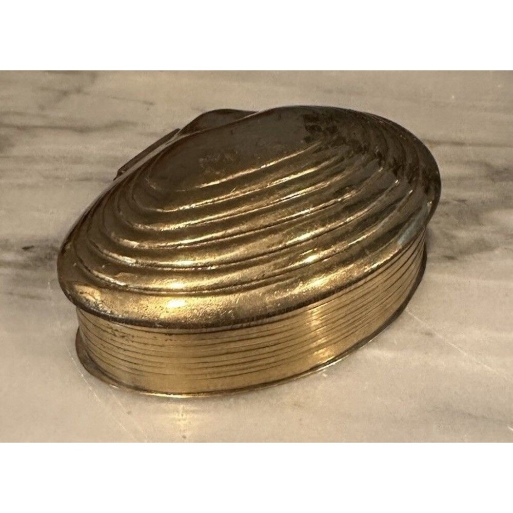 Vintage Brass Clam Shell Trinket Box Jewelry Holder Coastal Decor Hinged